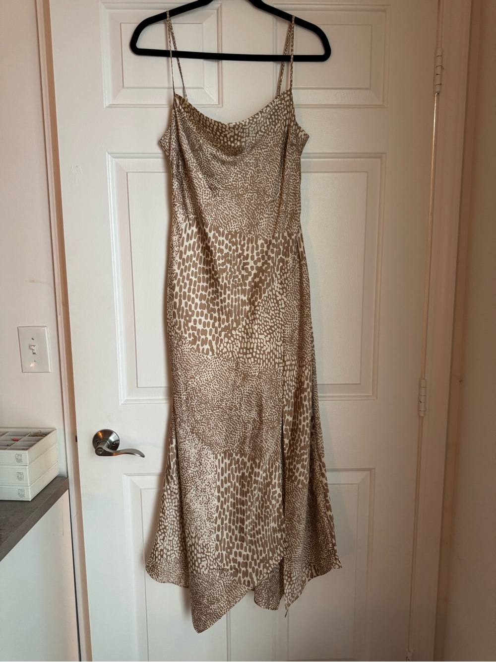 Express Beige Animal-Print Slip Dress